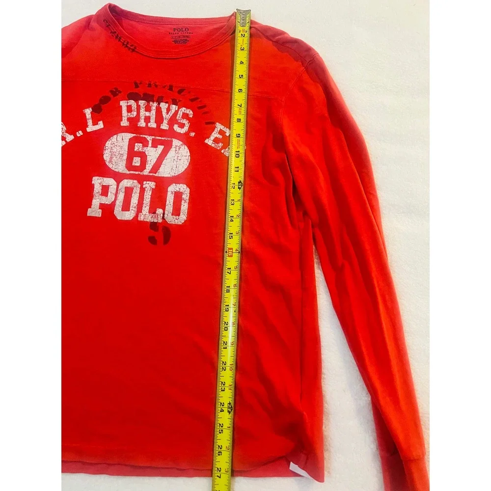 Polo Ralph Lauren Mens Red Long Sleeve Phys Ed 67 Graphic T-Shirt Medium
